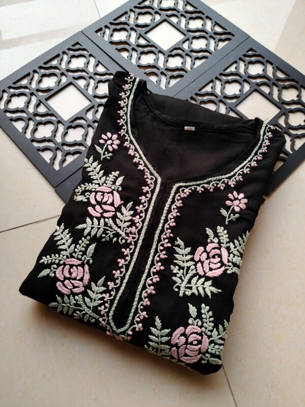 HAYAAT Rayon Chikankari Black Kurta