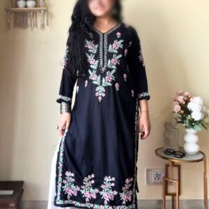 HAYAAT Rayon Chikankari Black Kurta