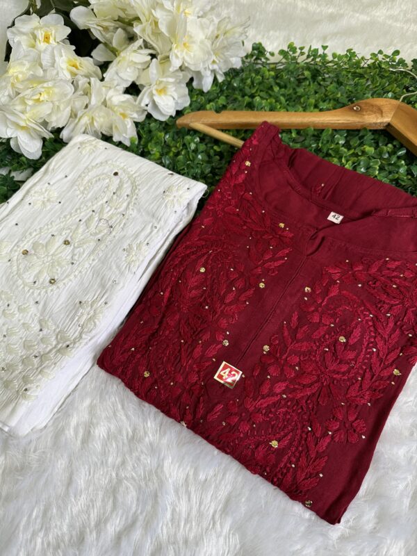 FIZA Rayon Chikankari Mukaish Work Kurta