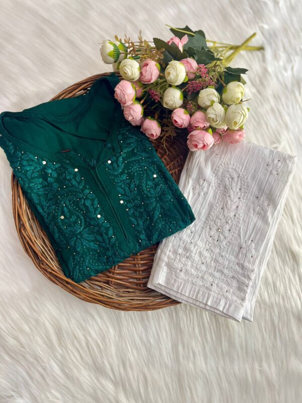 FIZA Rayon Chikankari Mukaish Work Kurta