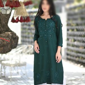 FIZA Rayon Chikankari Mukaish Work Kurta
