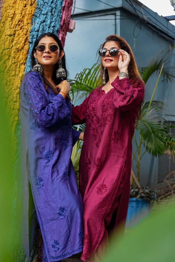 CHANDERI SILK Chikankari Kurta Set