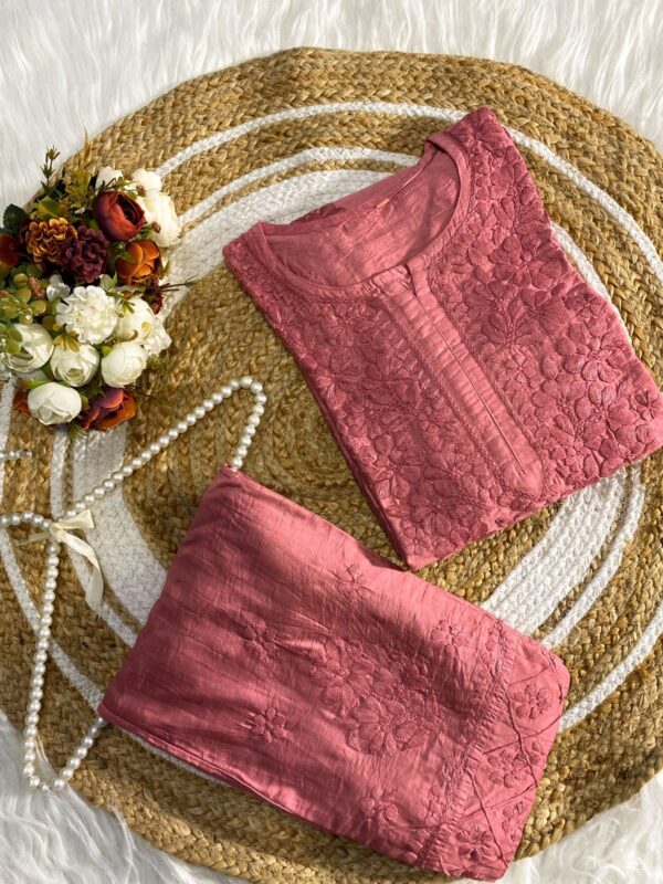 CHANDERI SILK Chikankari Kurta Set
