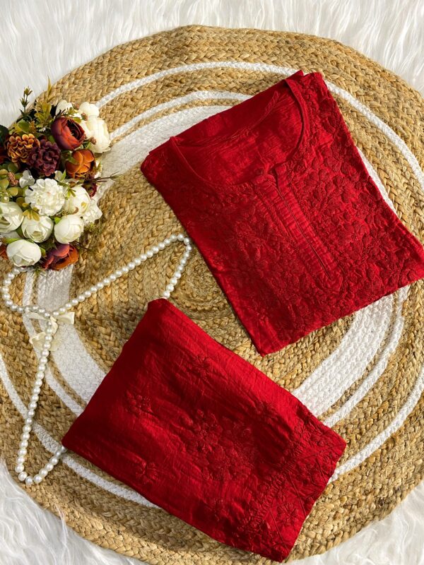 CHANDERI SILK Chikankari Kurta Set