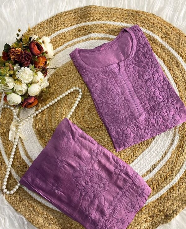 CHANDERI SILK Chikankari Kurta Set