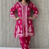 HAMNA Rayon Chikanakri Flared Kurta Set