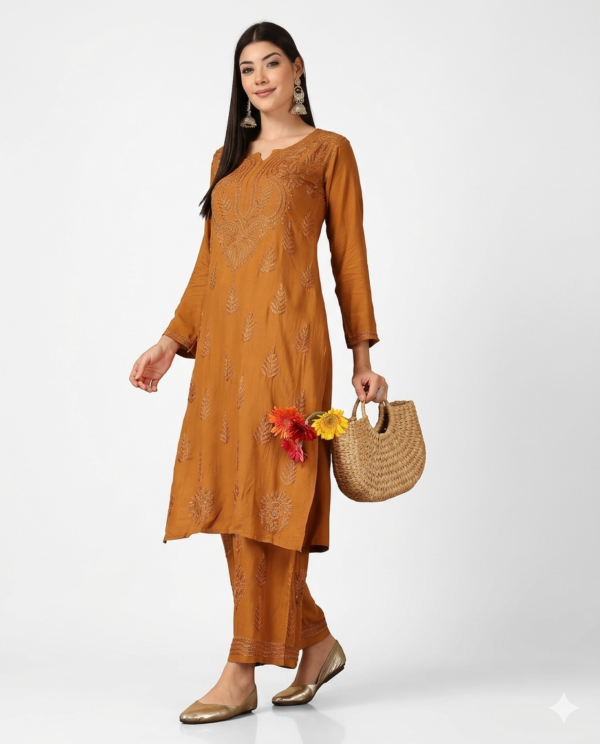 Rayon Chikankari Mukaish Work Kurta Set