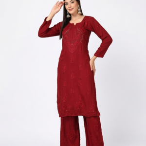 Rayon Chikankari Mukaish Work Kurta Set