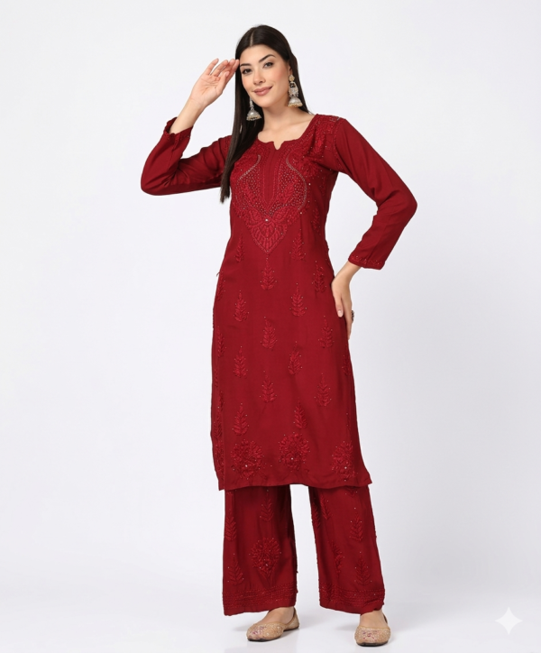 Rayon Chikankari Mukaish Work Kurta Set