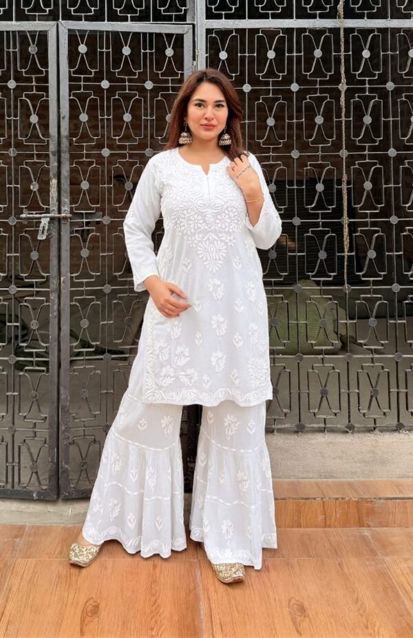 EID SPECIAL Rayon Chikankari Gharara Set