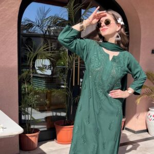 Rayon Chikankari Mukaish Work Kurta Set