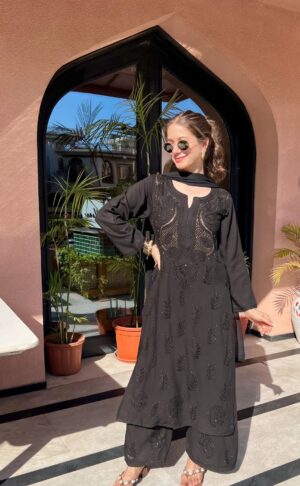 Rayon Chikankari Mukaish Work Kurta Set